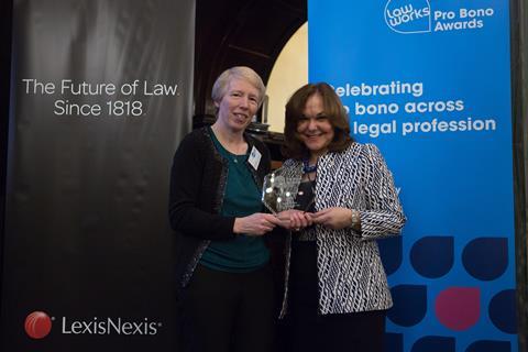 The LawWorks Cymru Award  Claire Ingrams (Citizens Advice Rhondda Cynon Taff) and Hilarie Bass (President, American Bar Association)